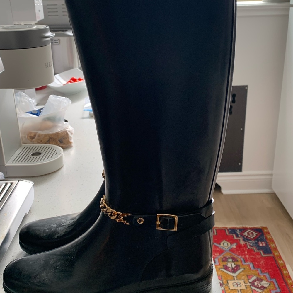 Burberry Black Rain Boots with Gold Chain